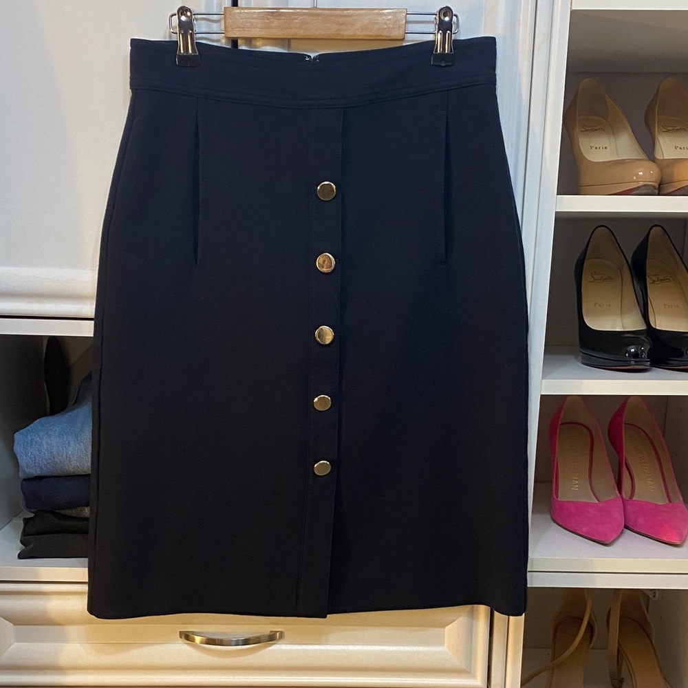 Ann Taylor Navy Pencil Skirt with Gold Buttons